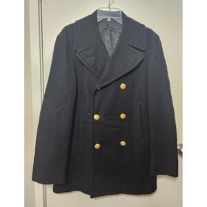 1980's US Navy Chief Black Wool Peacoat Men Sz 38R Gold Buttons 8405-00-320-1582